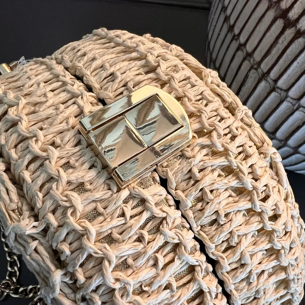 NWT Haute Hippie Tan Woven Round Crossbody Bag - Picture 3 of 5